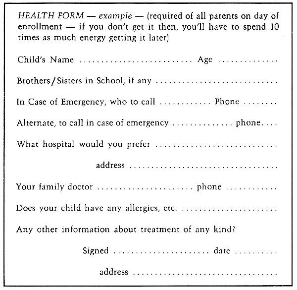 One example of a health form.